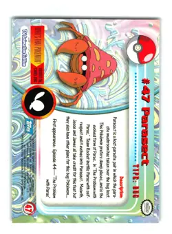 POKEMON PARASECT #47 TOPPS TV ANIMATION EDITION Blue LP-NM - Image 2