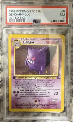 1999 Pokemon Fossil 1st Edition Gengar Holo #5/62 PSA 7 - Image 1