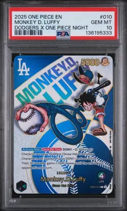 2025 One Piece CCG Monkey.D.Luffy Dodgers X One Piece Night EB02-010 PSA 10 - Image 1