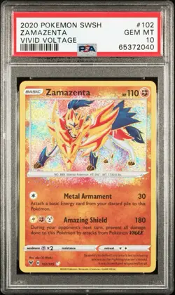 Zamazenta Holo Pokemon TCG Card 102/185 Vivid Voltage Amazing Rare PSA 10 - Image 1