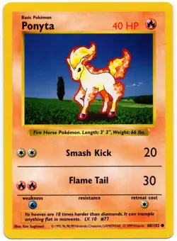 Pokemon - Shadowless Base Set Ponyta 60/102 NM - Image 1
