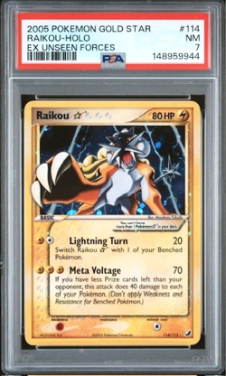 2005 POKEMON GOLD STAR EX UNSEEN FORCES RAIKOU 114/115 PSA 7 - Image 1