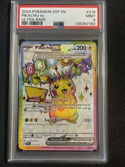 Pokemon TCG Surging Sparks Pikachu EX 219/191 PSA 9 - Image 1
