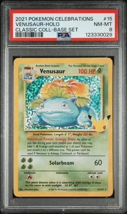2021 POKEMON CELEBRATIONS CLASSIC COLLECTION #15/102 VENUSAUR HOLO BASE PSA 8 - Image 1