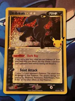 Umbreon Gold Star 17/17 Pokemon Celebrations Holo Anniversary MP/HP Tiny Crease - Image 2