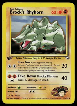 Pokemon Card - Brock's Rhyhorn Gym Heroes 22/132 Rare 1st Edition - Image 1