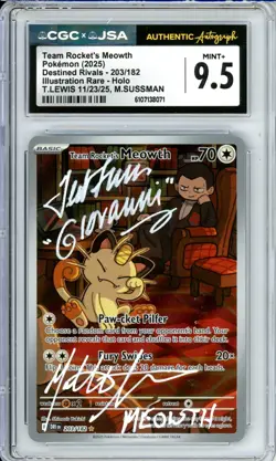 CGC Signed Ted Lewis & Matthew Sussman Team Rocket's Meowth 203/182 Pokemon TCG - Image 1