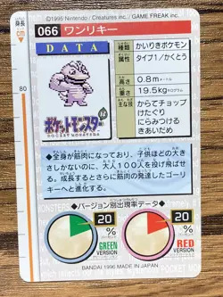 Pokemon Carddass Card Machop No.66 Bandai Pocket Monsters Red ver. 1996 - Image 2