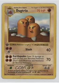 Dugtrio Shadowless 1st Ed. Pokemon Base Set #19 1999 - Image 1