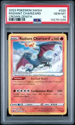 2023 POKEMON SWORD & SHIELD CROWN ZENITH #020 RADIANT CHARIZARD PSA 10 - Image 1