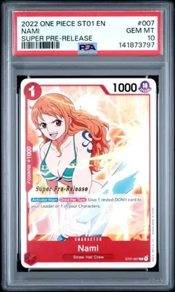 ONE PIECE SUPER PRE RELEASE ST01-007 NAMI PSA 10 GEM MINT - Image 1