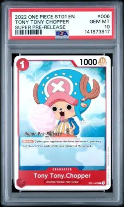 ONE PIECE SUPER PRE RELEASE ST01-006 TONY TONY CHOPPER PSA 10 GEM MINT - Image 1
