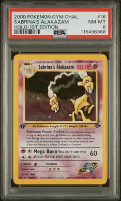 1st Edition Sabrina's Alakazam Pokemon Gym Challenge 16 NM PSA 8 - Image 1