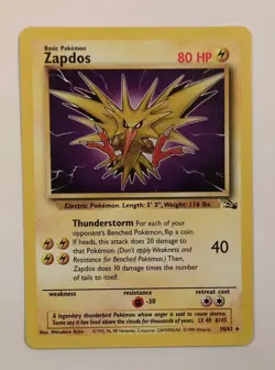 Zapdos 30/62 Fossil Rare 80 HP Thunderstorm Pokemon TCG Card 1999 English - Image 1
