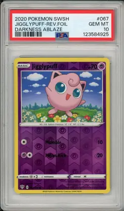 2020 Pokemon SWSH Darkness Ablaze Jigglypuff Reverse Holo Foil #067 PSA 10 - Image 1