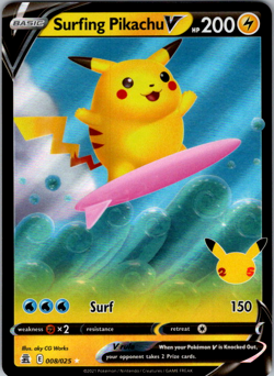 Surfing Pikachu V 008/025 Celebrations Holo Rare Pokemon TCG - Image 1