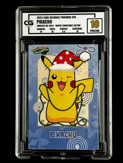 2024 Pokemon CG 10 Pristine PIKACHU Christmas Data TCG XMAS Holiday CGC PSA 6 - Image 1