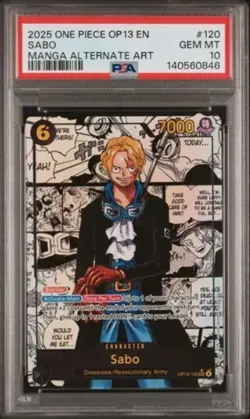 SABO PSA 10 2025 ONE PIECE OP13 CARRYING ON HIS WILL MANGA ALTERNATE ART #120 EN - Image 1