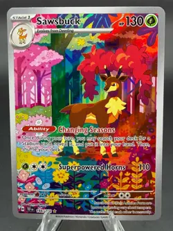 Pokemon Sawsbuck Illustration Rare Full Art Holo 166/162 SV05 Card - Image 1