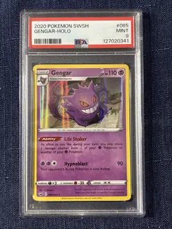 Pokemon Gengar TCG Sword & Shield Base Set Holo Card 085/202 PSA 9 Mint - Image 1