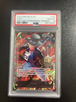 2024 ONE PIECE PROMOS 2ND ANV TOURNAMENT-WINNER #001 SABO PSA 10 - Image 1