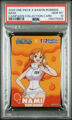 2025 ONE PIECE X BASKIN ROBBINS ONE PIECE CAMPAIGN COLLECTION CARDS NAMI PSA 10 - Image 1