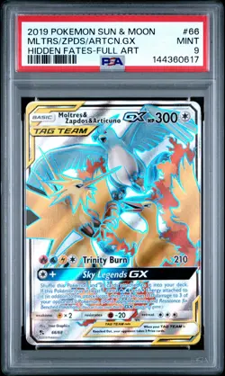 2019 POKEMON SM HIDDEN FATES #66 FULL ART/MOLTRES & ZAPDOS & ARTICUNO GX PSA 9 - Image 1