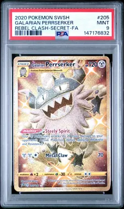 2020 Pokemon Sword & Shield SWSH Galarian Perrserker Rebel Clash FA #205 PSA 9 - Image 1