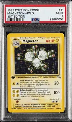 1999 POKEMON FOSSIL 1ST EDITION #11 MAGNETON-HOLO PSA 9 - Image 1