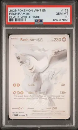2025 POKEMON WHT EN-WHITE FLARE BLACK WHITE RARE #173 RESHIRAM EX PSA 10 - Image 1