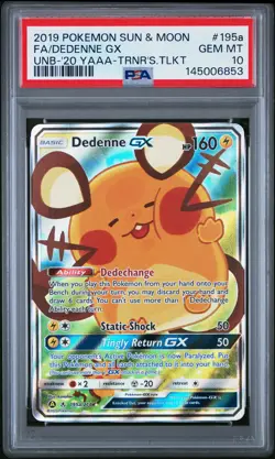 2019 POKEMON SUN & MOON UNBROKEN BONDS #195A FULL ART/DEDENNE GX PSA 10 - Image 1