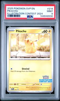 2025 POKEMON SVP EN-SV BLACK STAR PROMO ILLUSTRATION CONTEST 2024 PIKACHU PSA 9 - Image 1