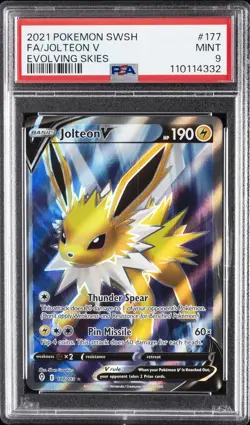 2021 POKEMON SWORD & SHIELD EVOLVING SKIES #177 FULL ART/JOLTEON V PSA 9 - Image 1