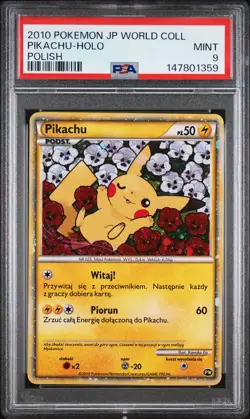 2010 POKEMON JAPANESE WORLD COLLECTION POLISH PIKACHU-HOLO PSA 9 - Image 1