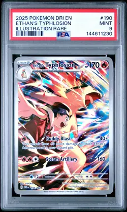 2025 POKEMON DRI EN-DESTINED RIVALS ILLUSTRATION RARE ETHAN'S TYPHLOSION PSA 9 - Image 1