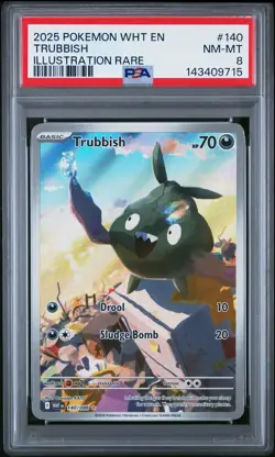 2025 POKEMON WHT EN-WHITE FLARE ILLUSTRATION RARE #140 TRUBBISH PSA 8 - Image 1
