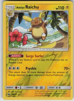 Pokemon TCG Alolan Raichu Holo Rare Reverse Holo SM - Crimson Invasion 31/111 - Image 1