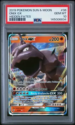 2019 POKEMON SUN & MOON HIDDEN FATES #36 ONIX GX PSA 10 - Image 1