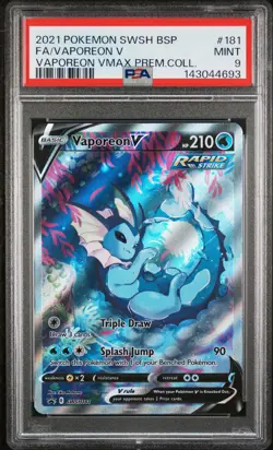 2021 POKEMON SWSH BLACK STAR PROMO #181 FULL ART/VAPOREON V PSA 9 - Image 1