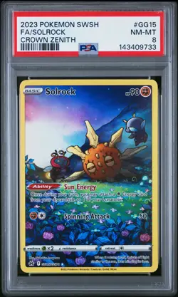 2023 POKEMON SWORD & SHIELD CROWN ZENITH #GG15 FULL ART/SOLROCK PSA 8 - Image 1