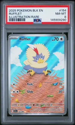 2025 POKEMON BLK EN-BLACK BOLT ILLUSTRATION RARE #154 RUFFLET PSA 8 - Image 1