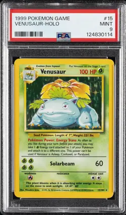 1999 POKEMON BASE SET UNLIMITED #15 VENUSAUR-HOLO PSA 9 - Image 1
