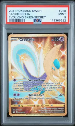 2021 POKEMON SWORD & SHIELD EVOLVING SKIES SECRET #228 FULL ART/CRESSELIA PSA 9 - Image 1