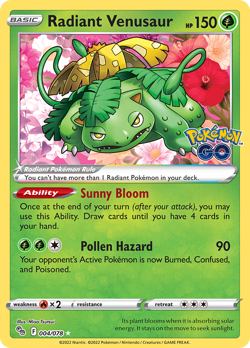RADIANT VENUSAUR 004/078 RADIANT RARE POKEMON GO POKEMON LIGHTLY PLAYED - Image 1