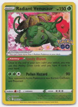 RADIANT VENUSAUR 004/078 RADIANT RARE POKEMON GO POKEMON LIGHTLY PLAYED - Image 2