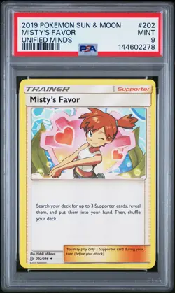 2019 POKEMON SUN & MOON UNIFIED MINDS #202 MISTY'S FAVOR PSA 9 - Image 1