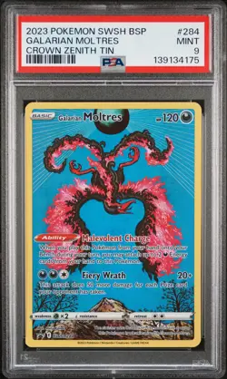 2023 POKEMON SWSH BLACK STAR PROMO CROWN ZENITH TIN #284 GALARIAN MOLTRES PSA 9 - Image 1