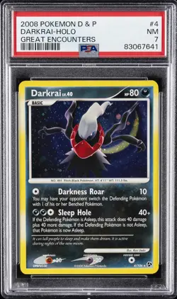 2008 POKEMON DIAMOND & PEARL GREAT ENCOUNTERS #4 DARKRAI-HOLO PSA 7 - Image 1