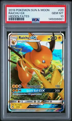 2019 POKEMON SUN & MOON HIDDEN FATES #20 RAICHU GX PSA 10 - Image 1