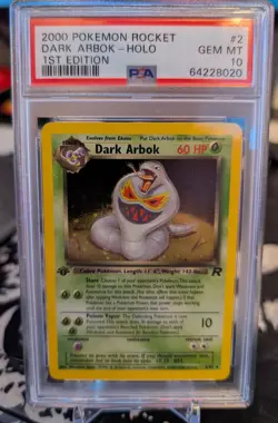 Pokemon 2000 1st Edition Dark Arbok Holo 2/82 Team Rocket PSA 10 - Image 1